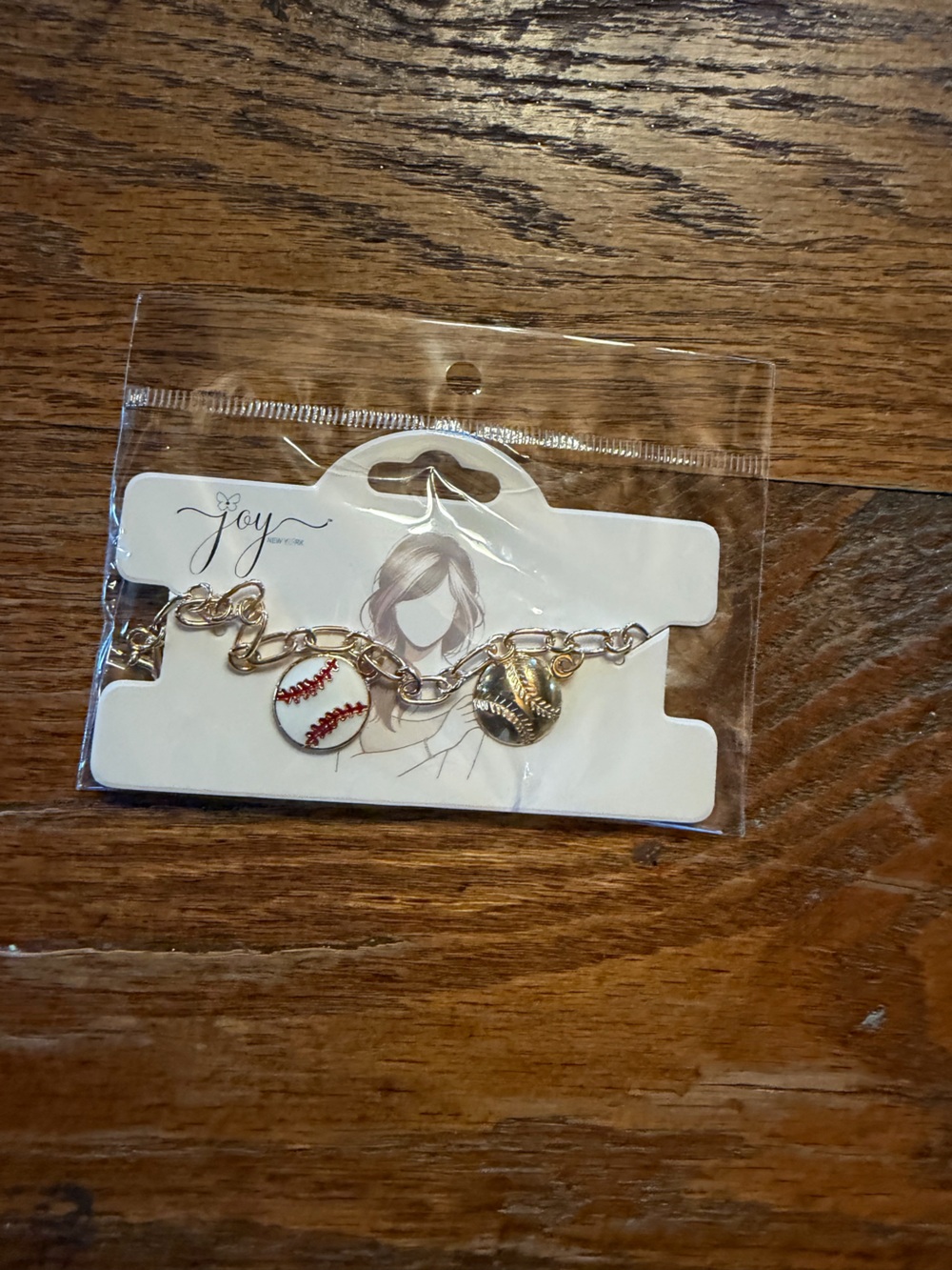 Gold-Tone Kids Baseball Charm Bracelet in White & Red